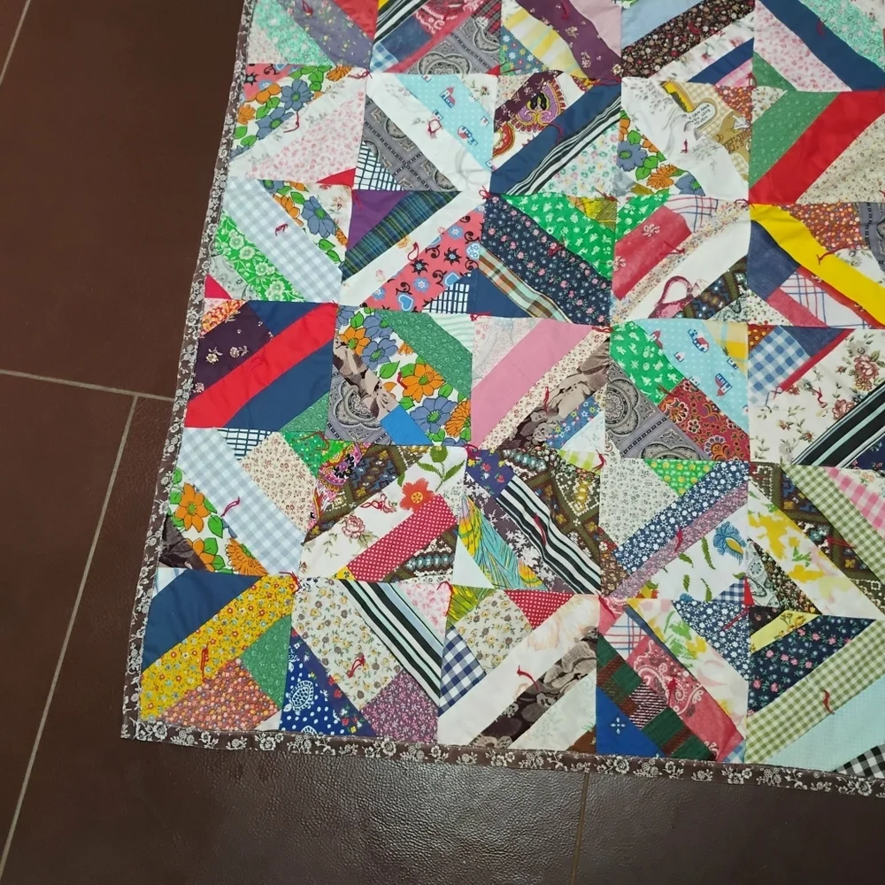 Vintage Handmade Patchwork Quilt 56x41 1970s–80s Era​